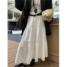 批发夏季小白裙 百搭长款<b class='q'>半身裙</b>女夏季白色长裙蛋糕裙裙子