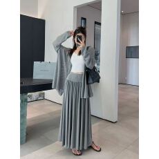 批发法式设计感浅灰色<b class='q'>长裙女</b>韩版高腰显瘦半身裙褶皱大摆<b class='q'>拖地</b>裙a字裙