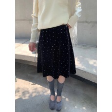 批发秋冬新款复古波点<b class='q'>半身裙</b>女装黑色A<b class='q'>字</b>中长款高腰显瘦<b class='q'>裙</b>子