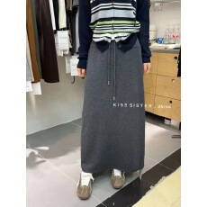 批发慵懒松弛秋季通勤气质高腰垂感直筒后开叉百搭纯色长款<b class='q'>半身</b>裙