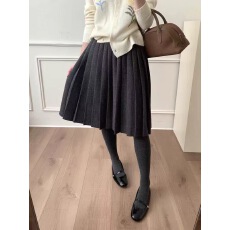 批发韩系毛呢A字版羊毛裙压褶半身裙