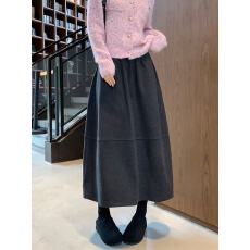 批发灰色超好看羊毛花苞半身裙女秋冬2026新款加绒毛呢a字中长伞裙子