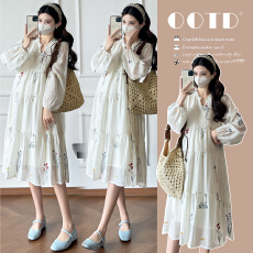 批发实拍 ~2026年春季甜美风重工刺绣收腰慵懒宽松孕妇连衣裙