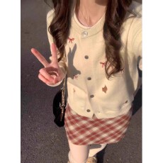 批发蝴蝶结刺绣针织衫外套女装秋冬2025新款<b class='q'>甜美</b>减龄宽松短款毛衣开衫