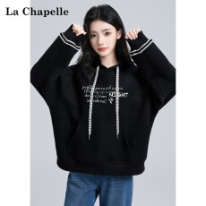 批发黑色字母印花连帽卫衣女冬季2025冬季新复古慵懒宽松带帽套头上衣