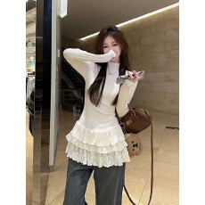 批发3_1螺纹德绒 240克韩系蕾丝花边长袖t恤修身叠穿打底内搭上衣