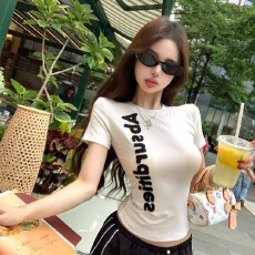 批发260克人棉+毛巾绣 字母毛巾绣短袖T恤女<b class='q'>装</b>夏季美式修身圆领上衣