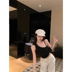 批发<b class='q'>莫代尔</b>随心裁260g 美式辣妹小众设计感斜肩吊带上衣夏季新款