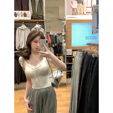 批发<b class='q'>莫代尔</b>随心裁1*1 260g 韩系格纹蝴蝶结斜肩短袖T恤女夏季新款