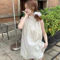 批发官图实价 雪纺波点挂脖吊带背心女夏新款宽松百搭<b class='q'>无袖</b>露肩上衣