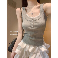 批发蕾丝花边假两件<b class='q'>工字</b><b class='q'>背心女</b>夏季新款修身显瘦辣妹上衣内搭短款