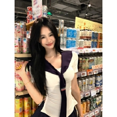 批发学院风套装辣妹白色短袖T恤叠穿披肩上衣女夏季百褶<b class='q'>半身裙</b>三件套