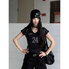 特价 40支1*1人棉随心裁260克 辣妹短袖女设计感修身露肩上衣潮