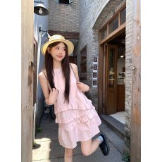 批发初恋设计感粉色花边背心<b class='q'>连衣裙</b>女春季2026新款宽松显瘦小个子短裙