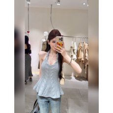 批发韩系灰色V领麻花挂脖吊带背心女秋<b class='q'>冬</b>巨好看纯欲气质收腰针织上衣