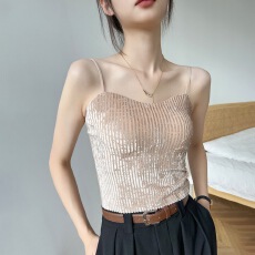 批发吊带背心女2026新款外穿金丝绒无袖带胸垫辣妹内搭上衣秋<b class='q'>冬</b>打底
