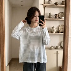 批发条纹后背镂空系带长袖<b class='q'>T</b><b class='q'>恤</b>女设计感圆领宽松薄款防晒罩衫上衣
