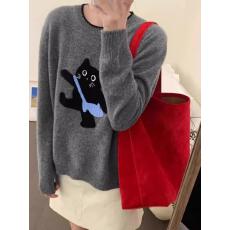 批发2026设计新款韩系洋气套头毛衣女<b class='q'>可爱</b>猫咪百搭休闲保暖内搭针织衫