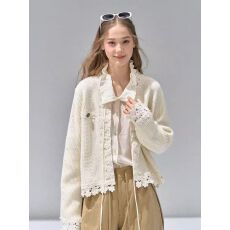 批发<b class='q'>蕾丝</b>花边白色小香风毛衣外套女2026秋冬内搭针织开衫