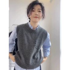 批发灰色针织马甲女早秋新款外穿小个子修身显瘦内搭保暖毛衣背心