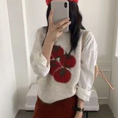 批发2026春秋新款马甲韩版宽松显瘦百搭圆领长袖针织衫毛衣坎肩上衣女