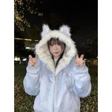 批发可爱风浅蓝连帽短款羽绒服 2026新款