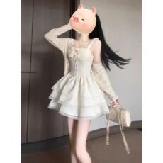 批发法式甜美独特超好看开衫外套蓬蓬蛋糕连衣<b class='q'>裙</b>两件套小个子春秋穿搭