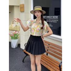 批发韩版绝美碎花短袖衬衫女夏款遮肉显瘦<b class='q'>甜美</b>通勤法式高级感真丝上衣