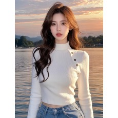 批发白色短款毛衣女2025<b class='q'>新款</b>冬季高级感内搭上衣洋气半高领打底衫秋冬