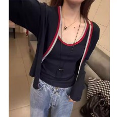 批发开衫小外套女2025秋季款<b class='q'>韩版</b>时尚别致撞色吊带两件套洋气百搭上衣
