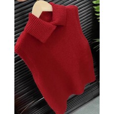 批发时尚红色翻领无袖坎肩针织<b class='q'>马甲女</b>2025秋季新款高级感简约叠穿毛衣