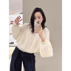 批发高级感精致好看白色泡泡袖针织毛衣女2025冬季小众独特软糯针织衫