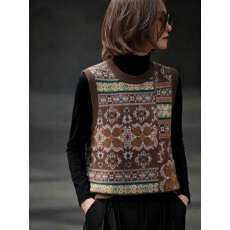 批发复古气质百搭<b class='q'>潮流</b>高级感印花上衣女2025冬季<b class='q'>时尚</b>宽松针织毛衣背心