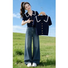 批发韩系<b class='q'>蕾丝</b>polo领针织短袖<b class='q'>T</b><b class='q'>恤</b>女装2026夏季新款辣妹休闲气质短上衣