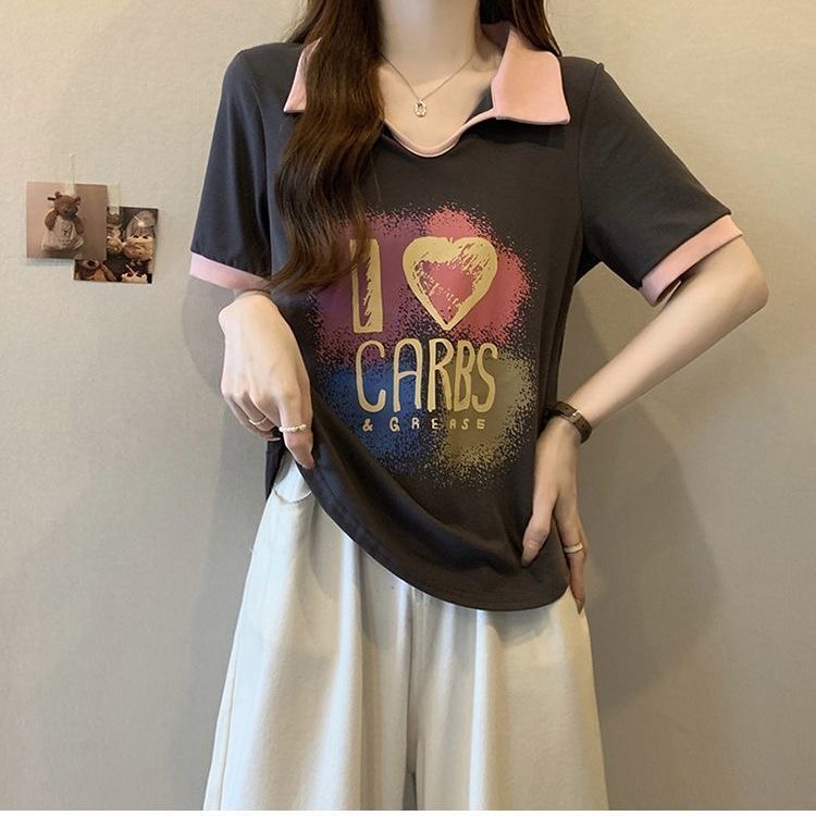 FA35746# 大码正肩polo领短袖t恤女夏季新款胖mm宽松显瘦洋气减龄上衣 服裝批發女裝批發服飾貨源