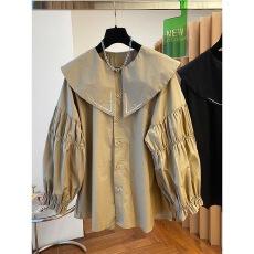 批发<b class='q'>品牌</b><b class='q'>折扣</b>剪标专柜撤柜外贸春秋娃娃领宽松衬衫女遮肚子灯笼袖上衣