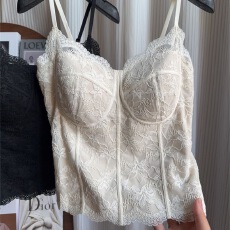 批发爆款法式<b class='q'>蕾丝</b>纯欲吊带美背一体杯免穿文胸<b class='q'>背心</b>女修身性感显瘦6100