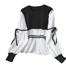 批发条纹上衣系带长袖内搭<b class='q'>宽松</b>衬衣春秋季新款洋气减龄衬衫拼接