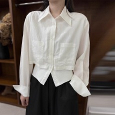 批发韩系通勤风洋气大口袋拼接假两件长袖衬衣polo领百搭显瘦上衣女潮