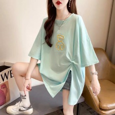 批发胖mm开叉设计T恤新款夏季宽松显瘦<b class='q'>韩版</b>女士短袖上衣<b class='q'>大码</b>200斤<b class='q'>女装</b>