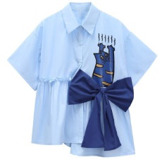 批发韩版小衫<b class='q'>娃娃领</b>短款小香风高级蝴蝶结扎花<b class='q'>衬衫</b>女独特别致上衣小衫