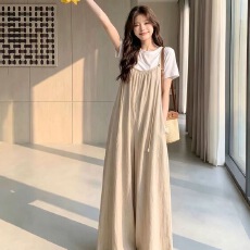 批发慵懒风背带裤女夏季薄款2026新款宽松休闲裤高级感连体阔腿裤套装