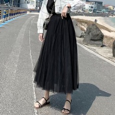 批发简约2026春夏季女半身裙中长款网纱裙高腰显瘦<b class='q'>气质</b>纱裙仙女裙