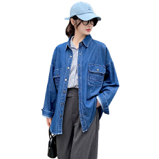 批发实拍蓝色牛仔衬衫外套女春夏季大码<b class='q'>韩版</b>宽松百搭叠穿小个子上衣潮