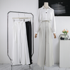 批发实拍西装阔腿裤女春夏高腰垂感宽松显瘦休闲直筒高个子拖地长裤