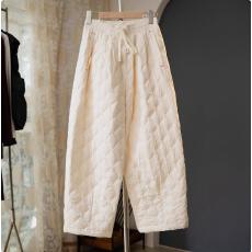 批发2025冬季新品<b class='q'>高腰</b>系带菱形格宽松百搭阔腿羽绒棉裤