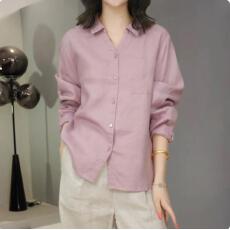 批发2026新款<b class='q'>棉麻</b>V领长袖<b class='q'>衬衫</b>女文艺复古宽松百搭显瘦气质减龄上衣