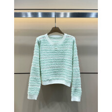 批发25年早秋新款香家logo特定镂空毛巾料纱线针织长袖圆领套头女毛衣