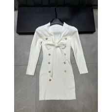 批发25年秋季新款巴尔家双排扣系带针织长袖套头<b class='q'>连衣裙</b>宽松百搭女裙子