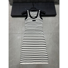 批发25年秋季新款nn家字母黑标条纹针织无袖套头<b class='q'>连衣裙</b>内搭外穿女裙子